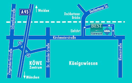 Anfahrtsplan BEST CARWASH Regensburg, Königswiesen, Kirchmeierstraße